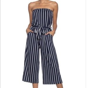 Navy stripe sleeveless romper/ jumpsuit